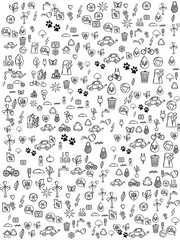 Set of Hand draw Ozone day Doodle backgrounds. Objects from a Environment and Earth.