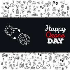 Set of Hand draw Ozone day Doodle backgrounds. Objects from a Environment and Earth.