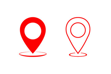 Red pin line icon set vector. Location icon. Map pointer icon