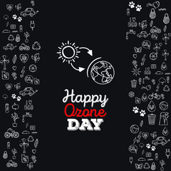 Set of Hand draw Ozone day Doodle backgrounds. Objects from a Environment and Earth.