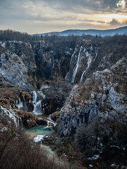 A beautiful landscape of Plitvice Waterfalls in Plitvice Lakes National Park.