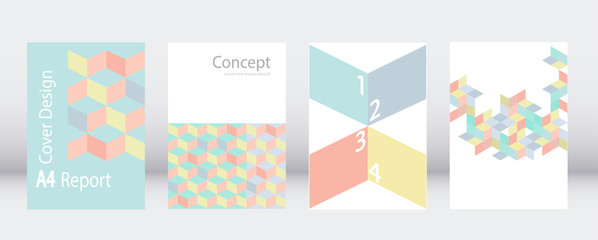 A4 abstract geometric cubes template vector. Elegant set for business brochure report. Corporate presentation layout.