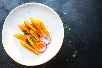 tomato salad yellow vegetables slices ingredient serving size healthy eating top view copy space for text