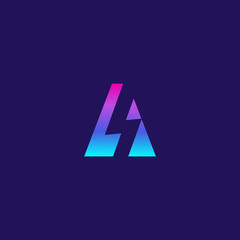 letter A with lightning in neon glow cyberpunk style graphic