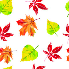 autumn leaves on white background geometric seamless pattern