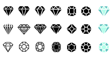 Jewels diamond icons. Diamonds gems, luxury jewel gemstones and precious gem. Crystal gemstone, jeweler gems precious or jeweller brilliant treasure. Isolated vector bijou, precious flat line pattern 