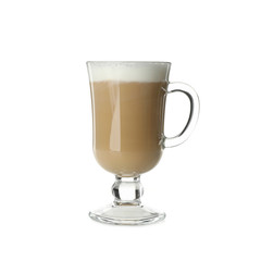 Glass cup of latte isolated on white background