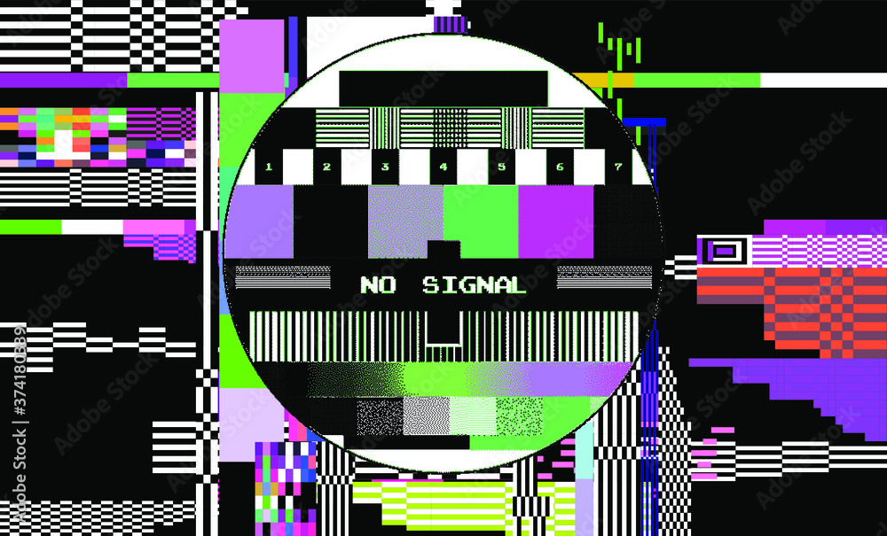 Poster Abstract pixelated background with flickers and datamoshing effect. Vaporwave and cyberpunk style aesthetics.