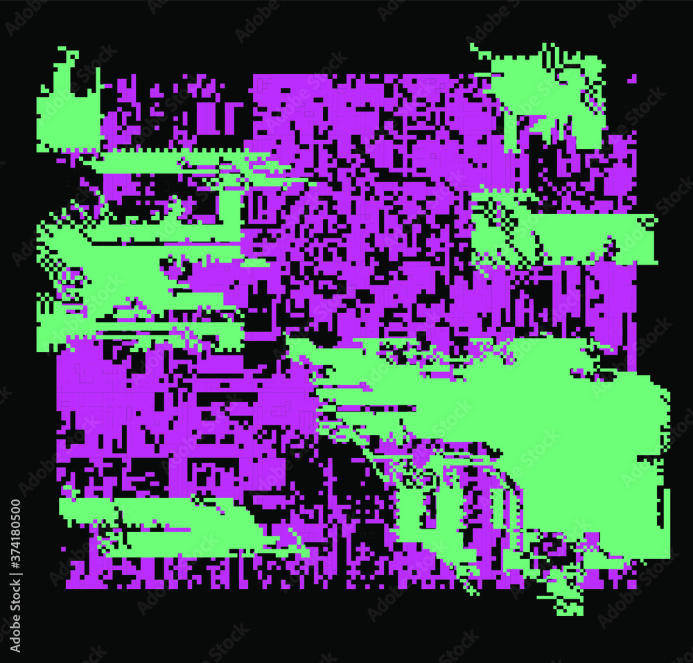 Poster Abstract pixelated background with flickers and datamoshing effect. Vaporwave and cyberpunk style aesthetics.
