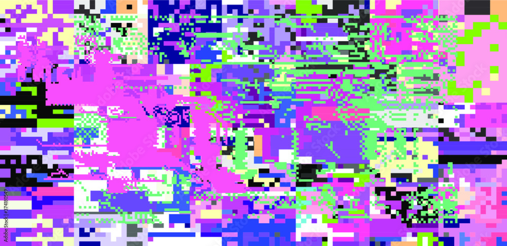 Poster Abstract pixelated background with flickers and datamoshing effect. Vaporwave and cyberpunk style aesthetics.