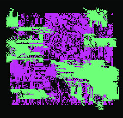 Abstract pixelated background with flickers and datamoshing effect. Vaporwave and cyberpunk style aesthetics.