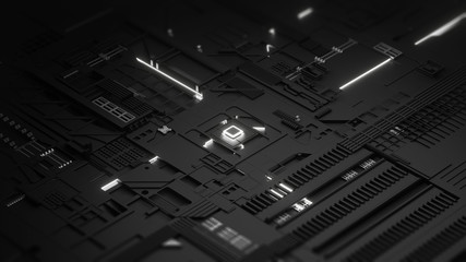 3D rendering of CPU processor on a circuit board
