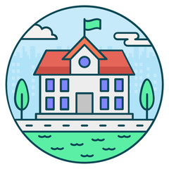  Flat design of school icon, a flagged building   © SmashingStocks