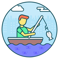 
Man catching fish, concept of fishing icon
