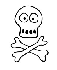 Skull and crossbones hand drawn doodle. Vector illustration Isolated on white background. Theme of Halloween or pirates
