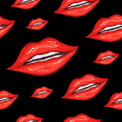 seamless pattern of realistic female lips. fashionable makeup, red lip gloss, kiss in realistic style. vector illustration for paper, design, your ideas.