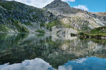 Naklejka na ściany i meble Trekking for the Vercoche lake in Valle D'Aosta, Italy