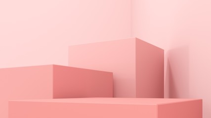 Podium, stand, showcase on pastel, bright background for premium product. Luxury background for advertising goods, items, bags, shoes. Abstract, architectural illustration -3D, render. 