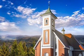 Small Rural Church against the backdrop of calm nature