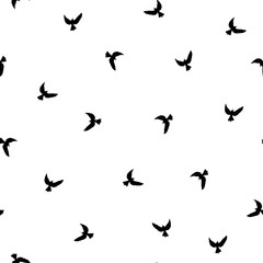 Obraz na płótnie Canvas Seamless abstract pattern with black flying birds on white background.