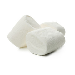Fototapeta na wymiar Three marshmallows isolated on white background, close up
