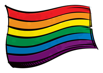 Fototapeta na wymiar Painted LGBT Rainbow flag waving in wind