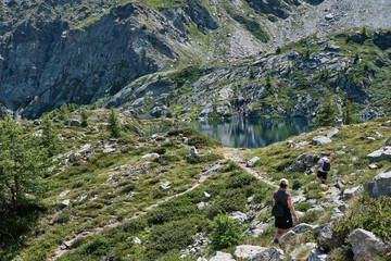 Trekking for the Vercoche lake in Valle D'Aosta, Italy