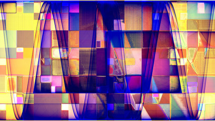 rendu d'un travail numérique géométrique, coloré ; composition abstraite rythmée par les couleurs