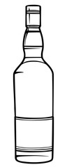 Unopened, unlabeled full whiskey bottle, sketch style vector illustration isolated on white background.