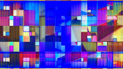 rendu d'un travail numérique géométrique, coloré ; composition abstraite rythmée par les couleurs