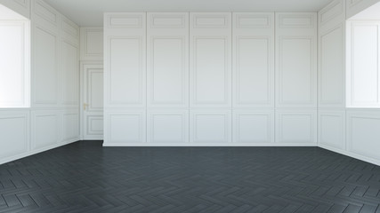 Black and white classic empty room, 3d rendering
