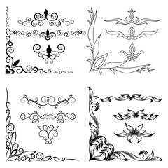 Set of floral elements for graphic design. Vintage decorations. Vector