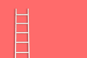 White staircase on a red background with a copy of the space. Minimal style. The concept of motivation, construction and repair. © Антон Брехов