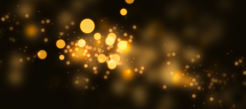Dark background with luminous golden light effects. Horizontal background with blur bokeh effects for christmas time. Special occasion concept with space for text.