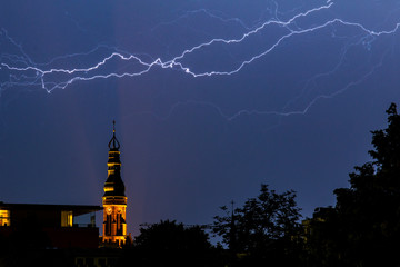 lightning above church