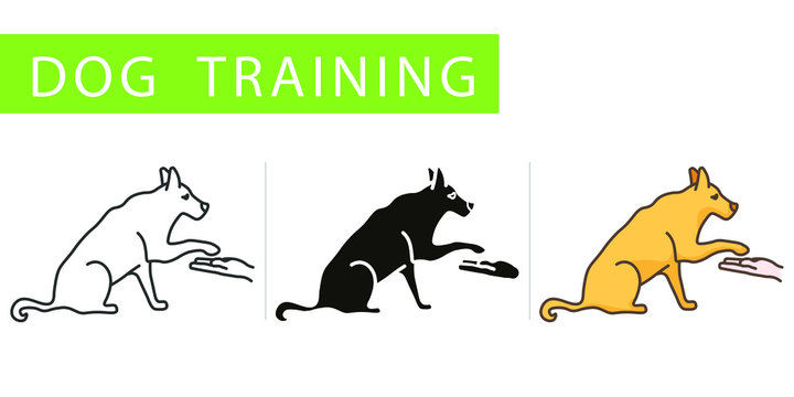 three icons set, dog gives paw