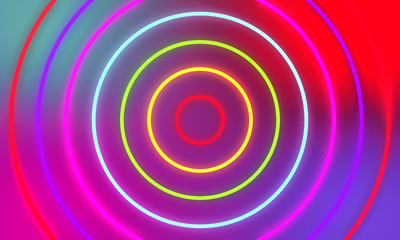 Abstract colorful neon light circles background.