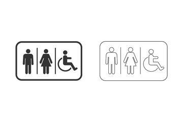 Lavatory Line Icon Set. Rest Room Signage. Toilet Symbol Vector Illustration Template.