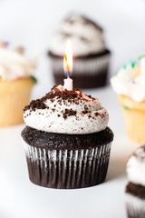 chocolate cupcake with candle