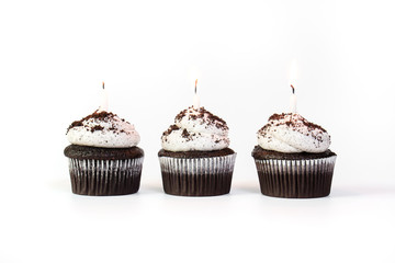 chocolate cupcake with icing and sprinkles