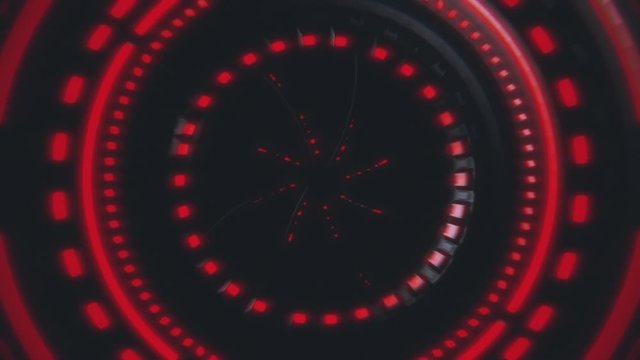 Flying through glowing tunnel with doors opening