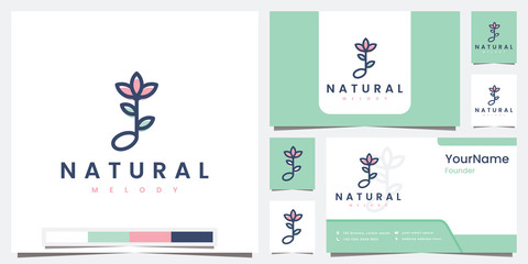 set logo natural melody with line art concept logo design inspiration