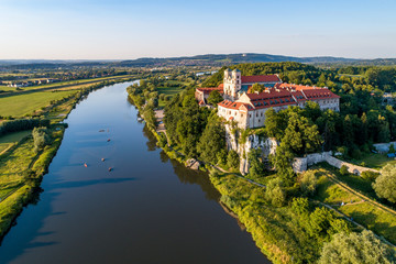 Tyniec near Krakow, Poland. Benedictine abbey, monastery and church on the rocky cliff and Vistula...
