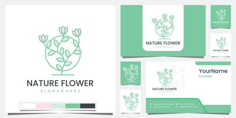 set logo nature flower with line art concept logo design inspiration