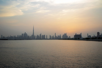 Sunset over a skyline of a beautiful city of Dubai. UAE.