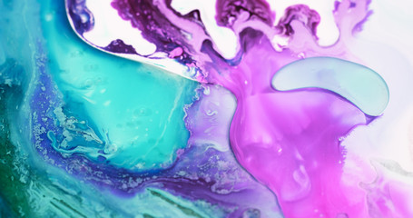 Macro Paint with Vibrant Color Palette. Oil Mixed with Bright Colourful Dye and Acrylic Paint on...