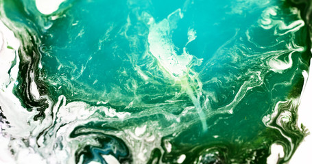 Macro Paint with Vibrant Color Palette. Oil Mixed with Deep Green Dye and White Acrylic. Created...