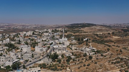 Fototapeta na wymiar Aerial View over Mosque in Palestine Town Biddu,Near Jerusalem Jerusalem Hills, Drone, August,2020,Israel 