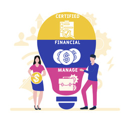 Flat design with people. CFM - certified financial manage.  business concept background. Vector illustration for website banner, marketing materials, business presentation, online advertising