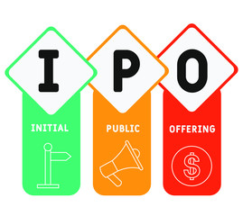 IPO - Initial Public Offering acronym, business concept. Can be used for web and mobile UI/UX
Isolated vector illustration